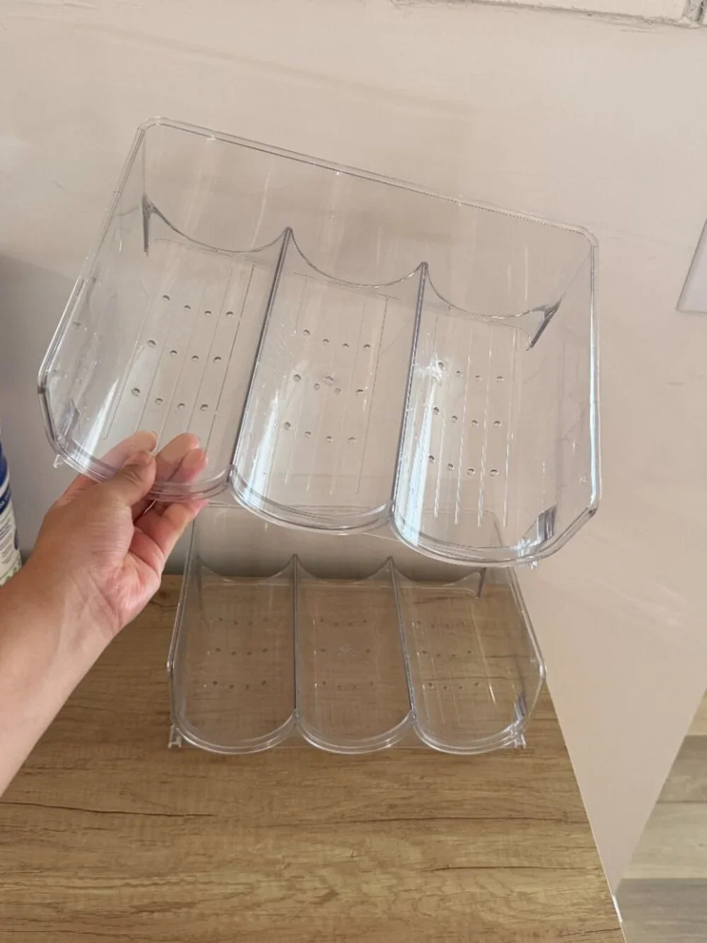stackable 2 tier acrylic clear water bottle organizer